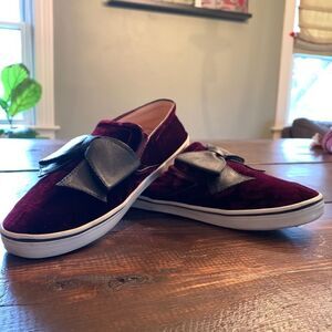Kate Spade "Delise Too" Burgundy Velvet w/Black Bow Slip-On Sneakers